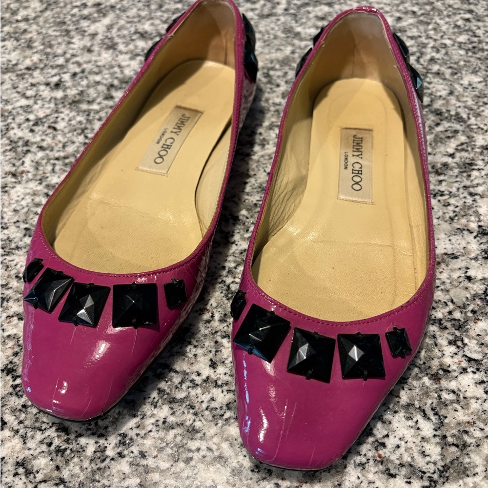 Jimmy Choo Fuchsia Flats with Black Embellishments